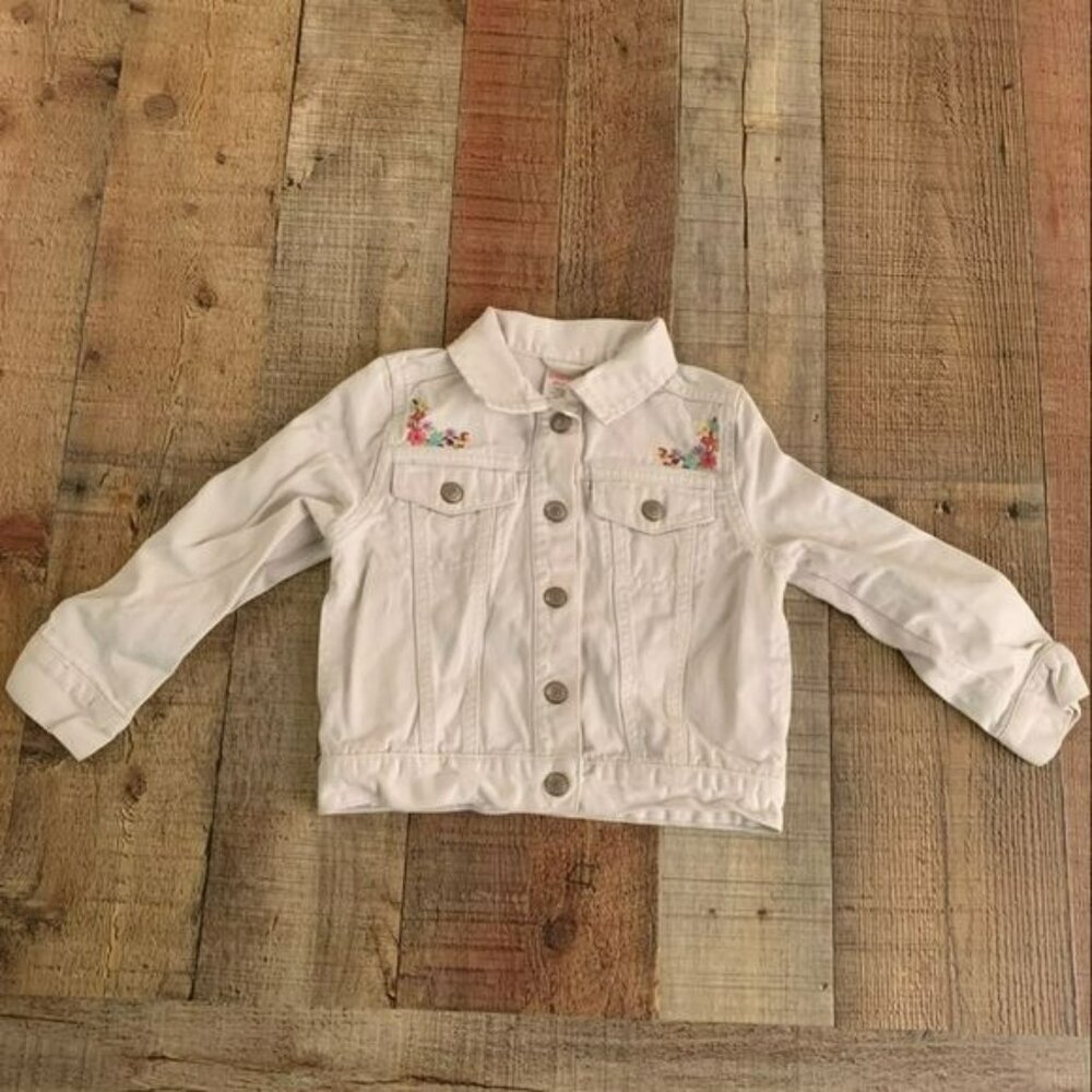 Gymboree girls white denim jean jacket with embroidered flowers -XS 3/4YRS